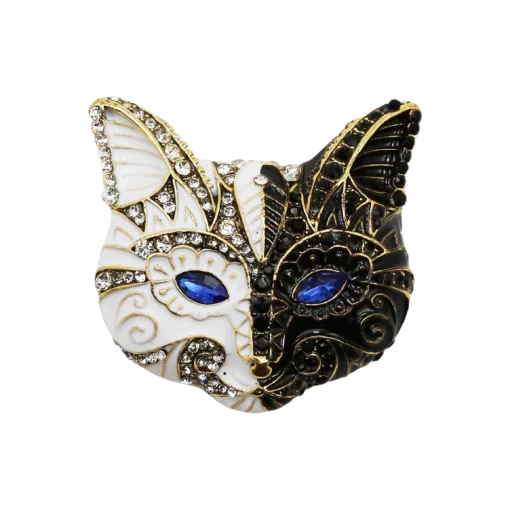 Heidi-Style Black-White Cat Face Brooch
