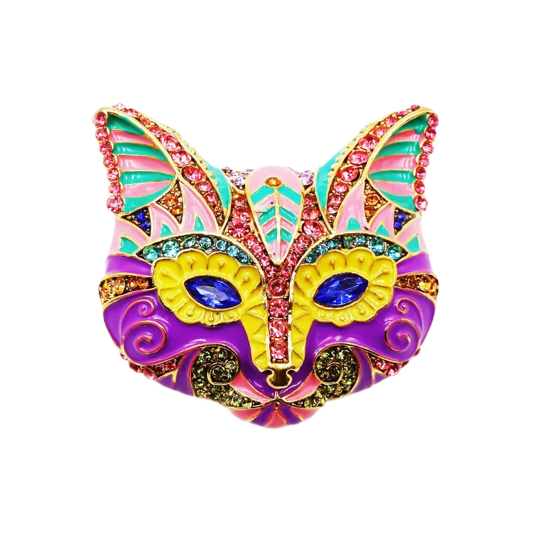 Heidi-Style Pink-Purple Cat Face Brooch