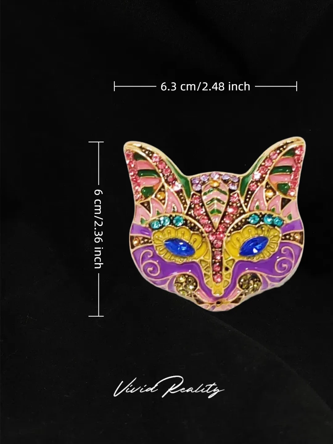 Heidi-Style Pink-Purple Cat Face Brooch - Image 6
