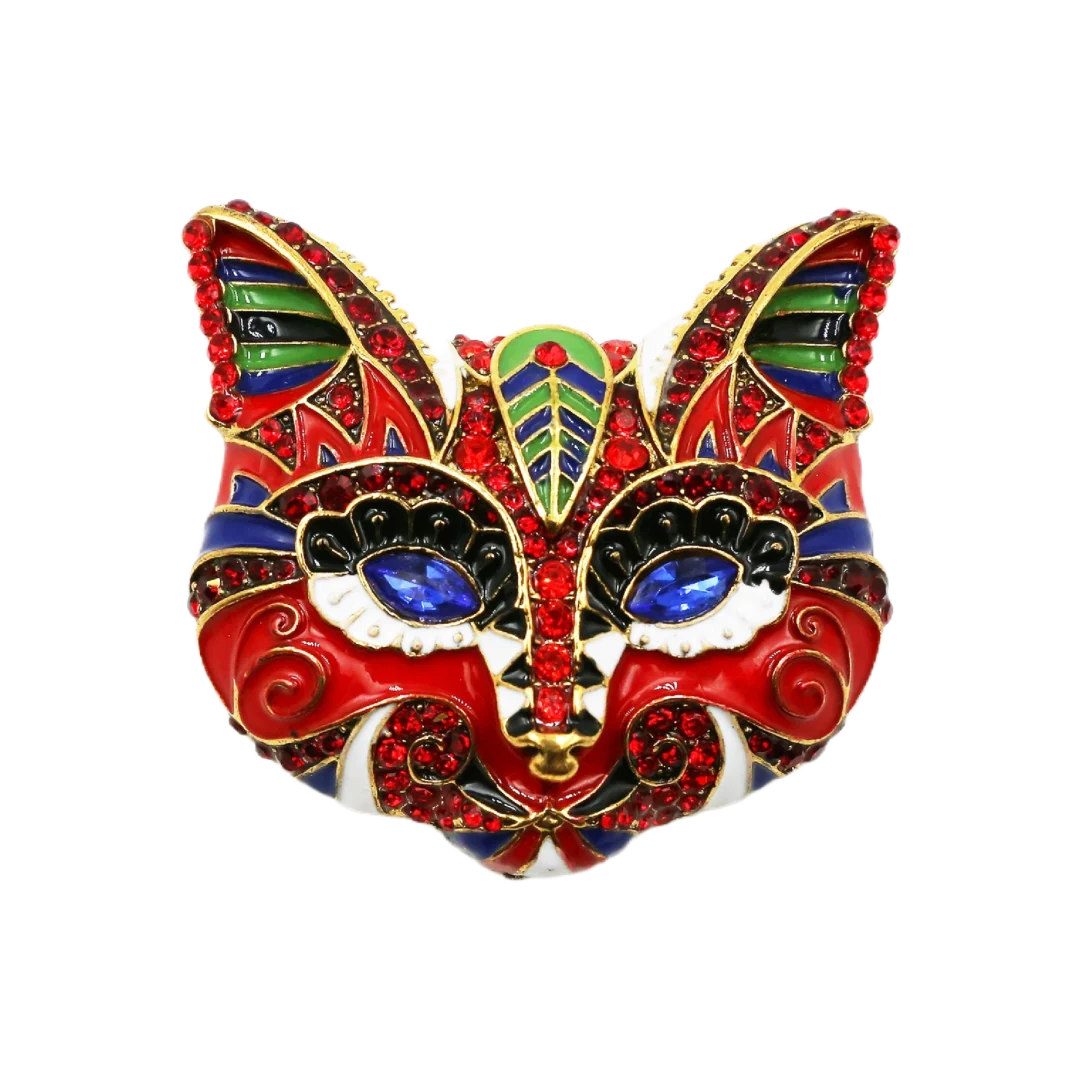 Heidi-Style Red Cat Face Brooch