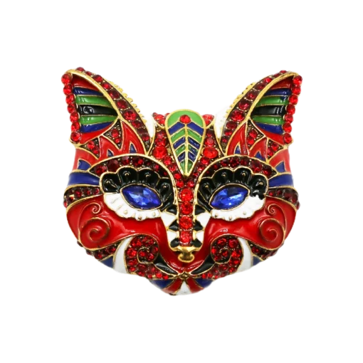 Heidi-Style Red Cat Face Brooch
