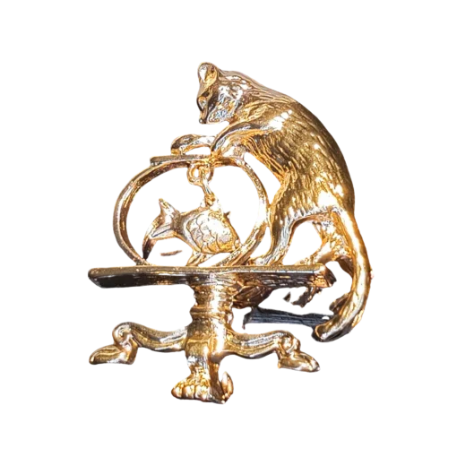 Vintage Gold Kitten with Fish Brooch