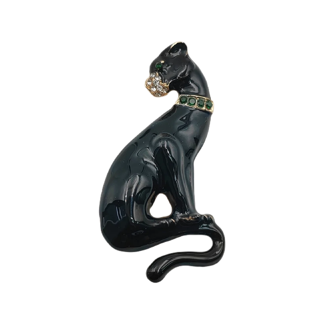 Enamel Oil-Drop Black Panther Brooch