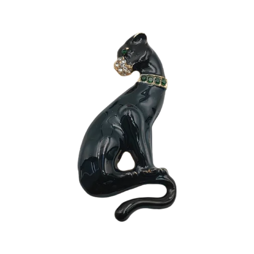 Enamel Oil-Drop Black Panther Brooch