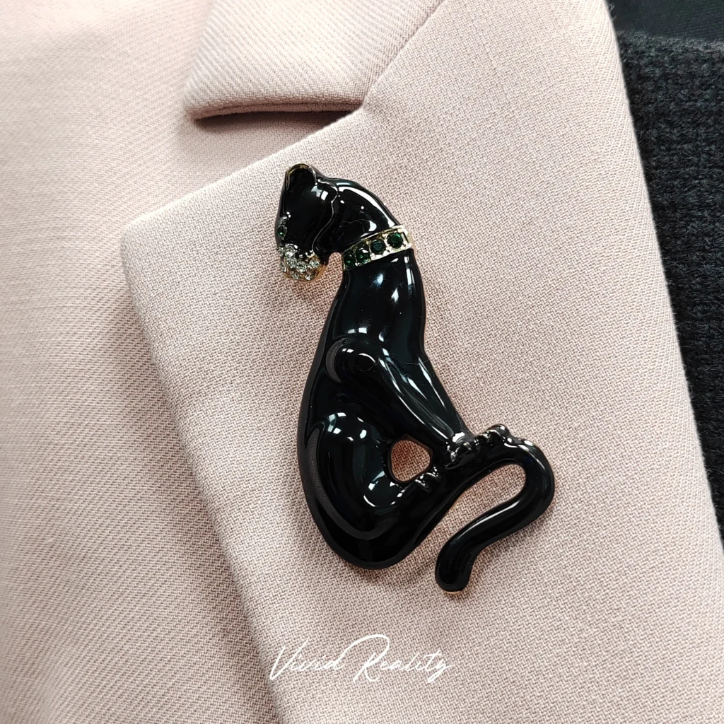 Enamel Oil-Drop Black Panther Brooch