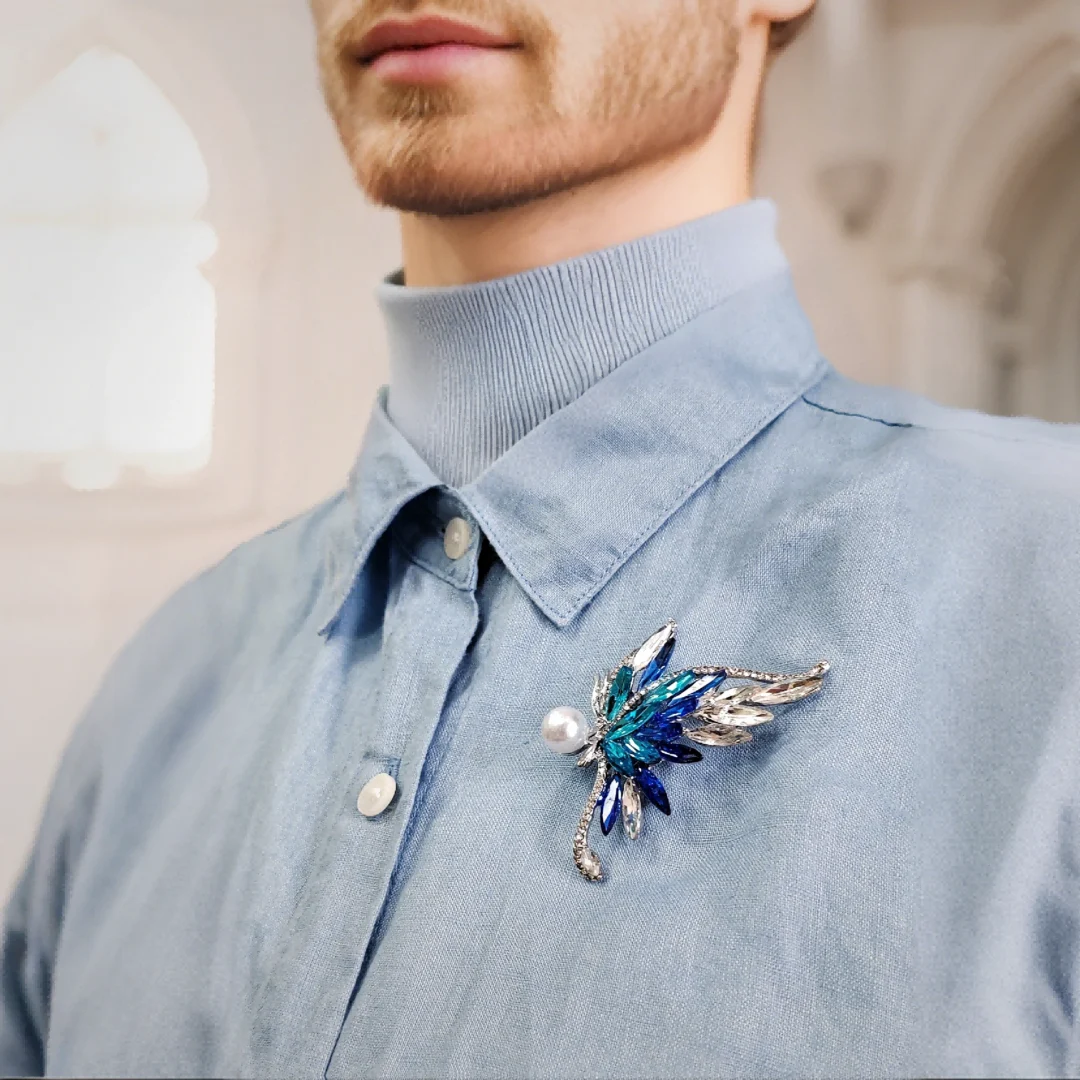 Gradient Blue Pearl Butterfly Brooch - Image 2