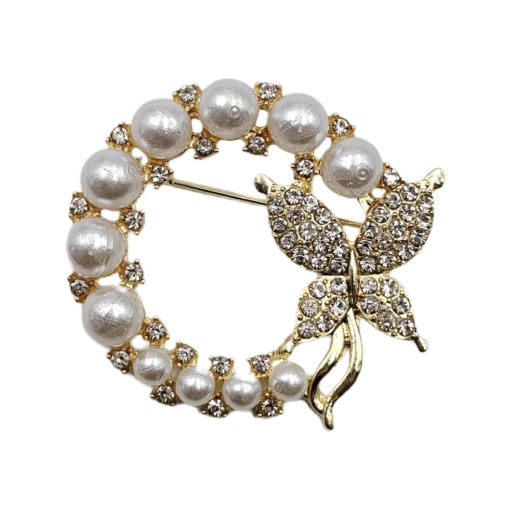 Gold Pearl Butterfly Brooch