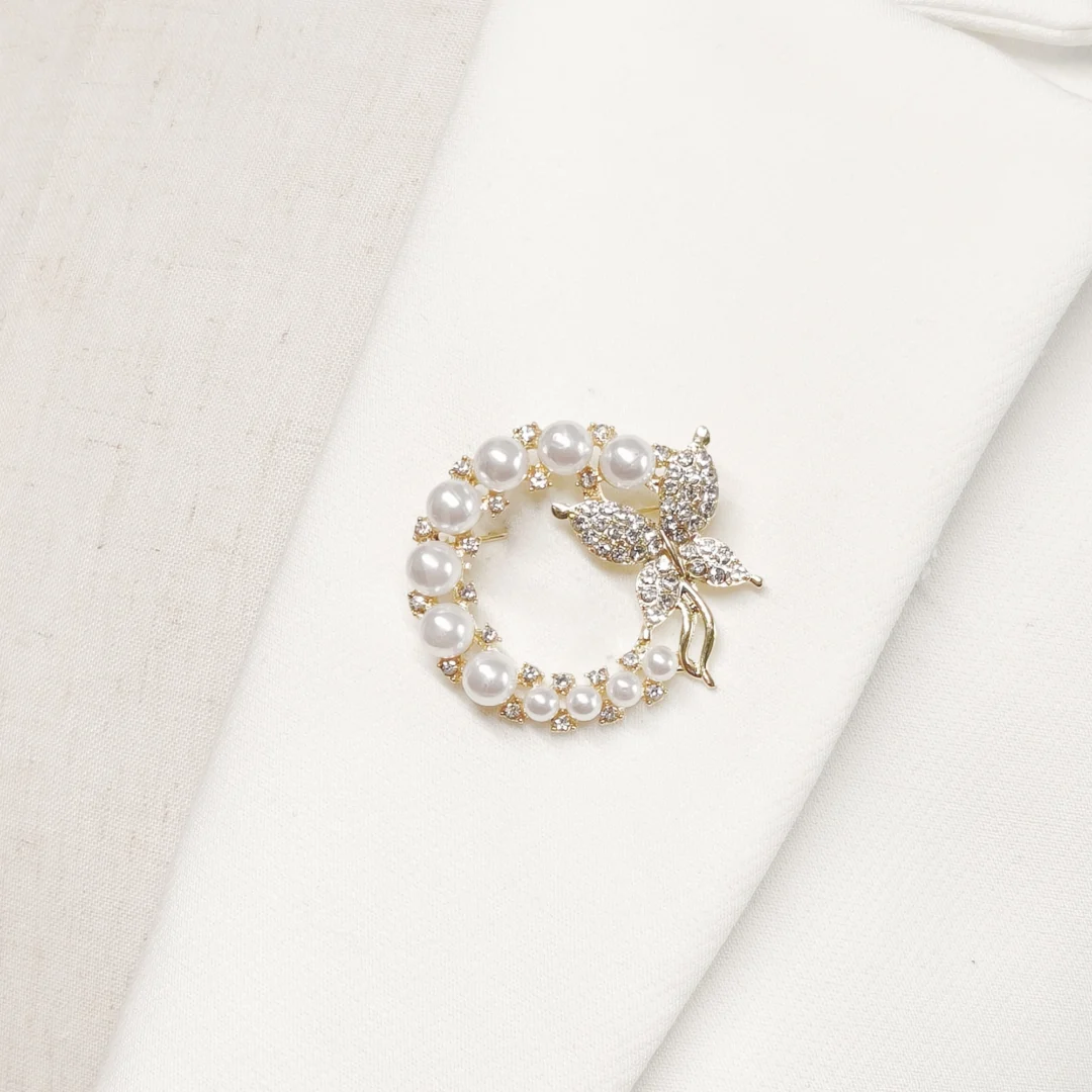 Gold Pearl Butterfly Brooch - Image 3