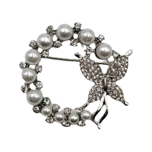 Silver Pearl Butterfly Brooch
