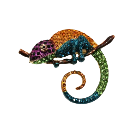 Lizard Brooch (Vintage Design, Purple Head & Yellow Body)