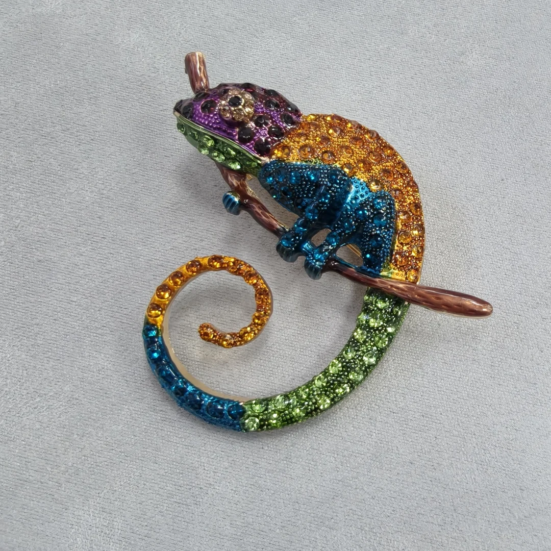 Lizard Brooch (Vintage Design, Purple Head & Yellow Body) - Image 6