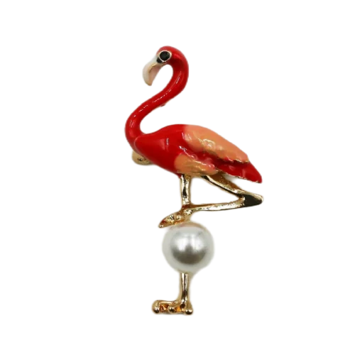 Flamingo Brooch with Red Pearls