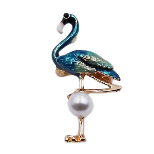 Flamingo Brooch with Blue Pearls