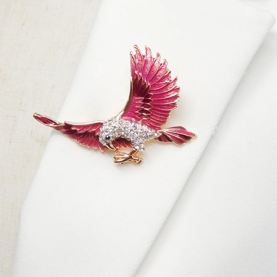 Pink Enamel Eagle Brooch - Image 2