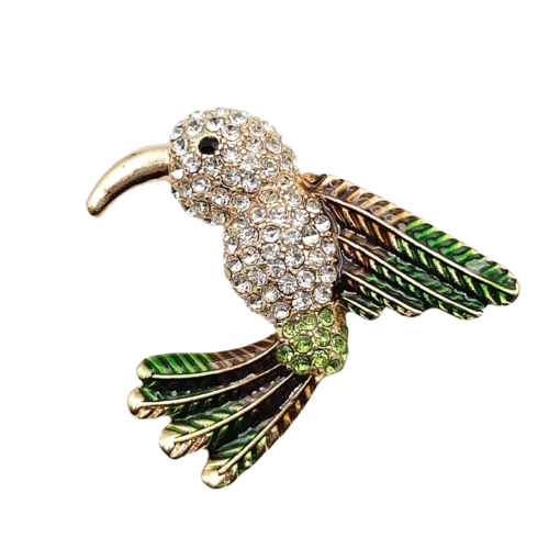 Vintage Silver-Diamond Hummingbird Brooch