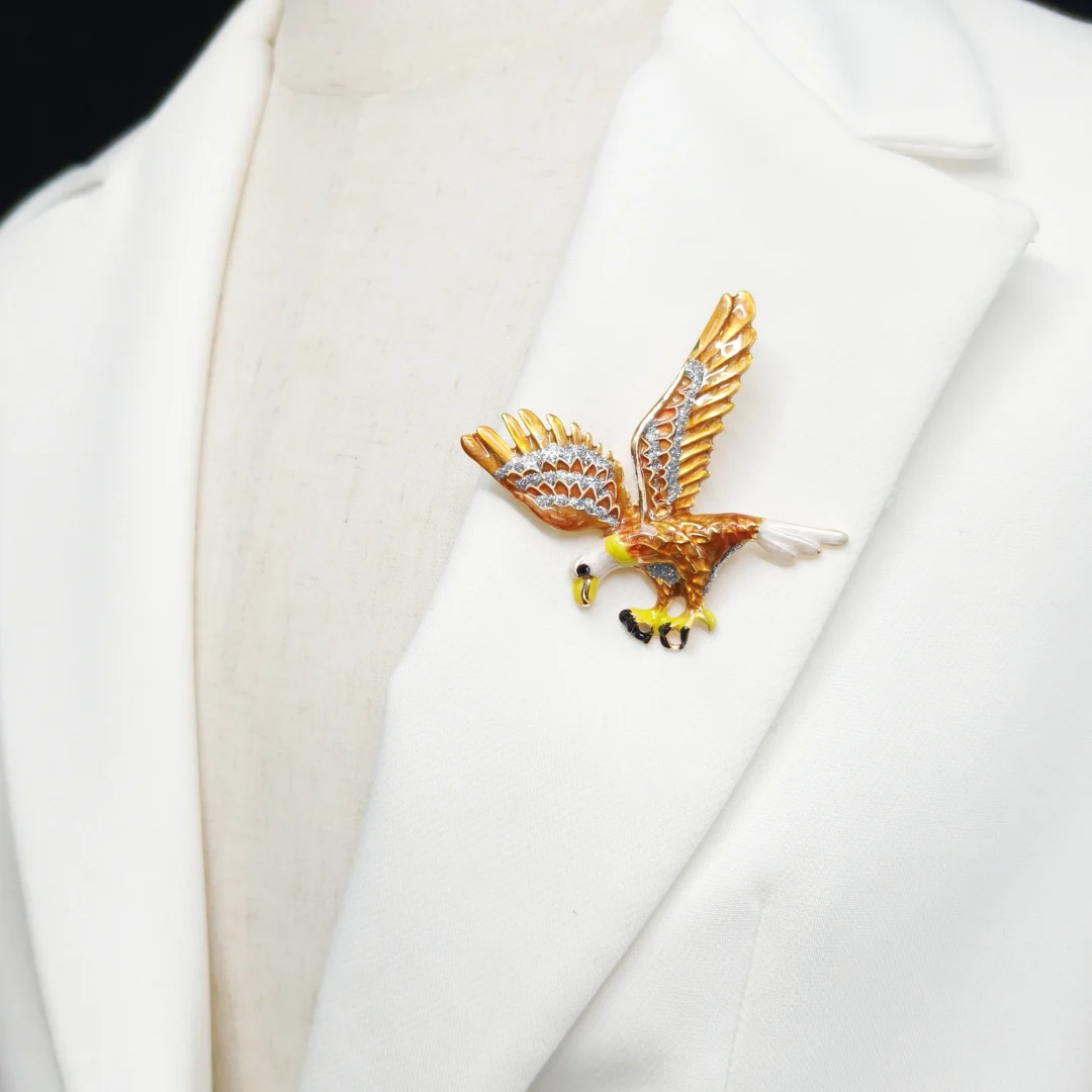 Gold Enamel Eagle Brooch - Image 2