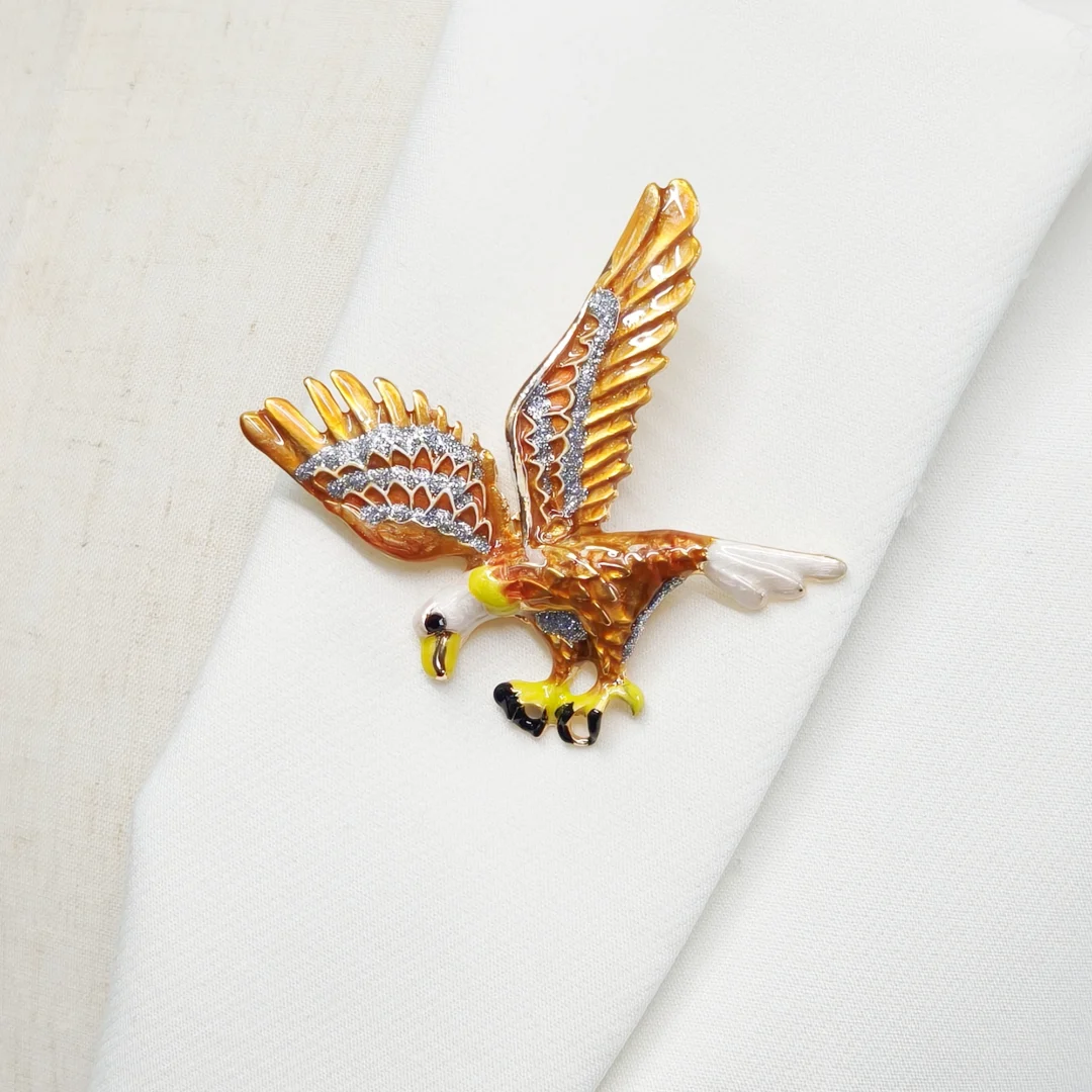 Gold Enamel Eagle Brooch - Image 3