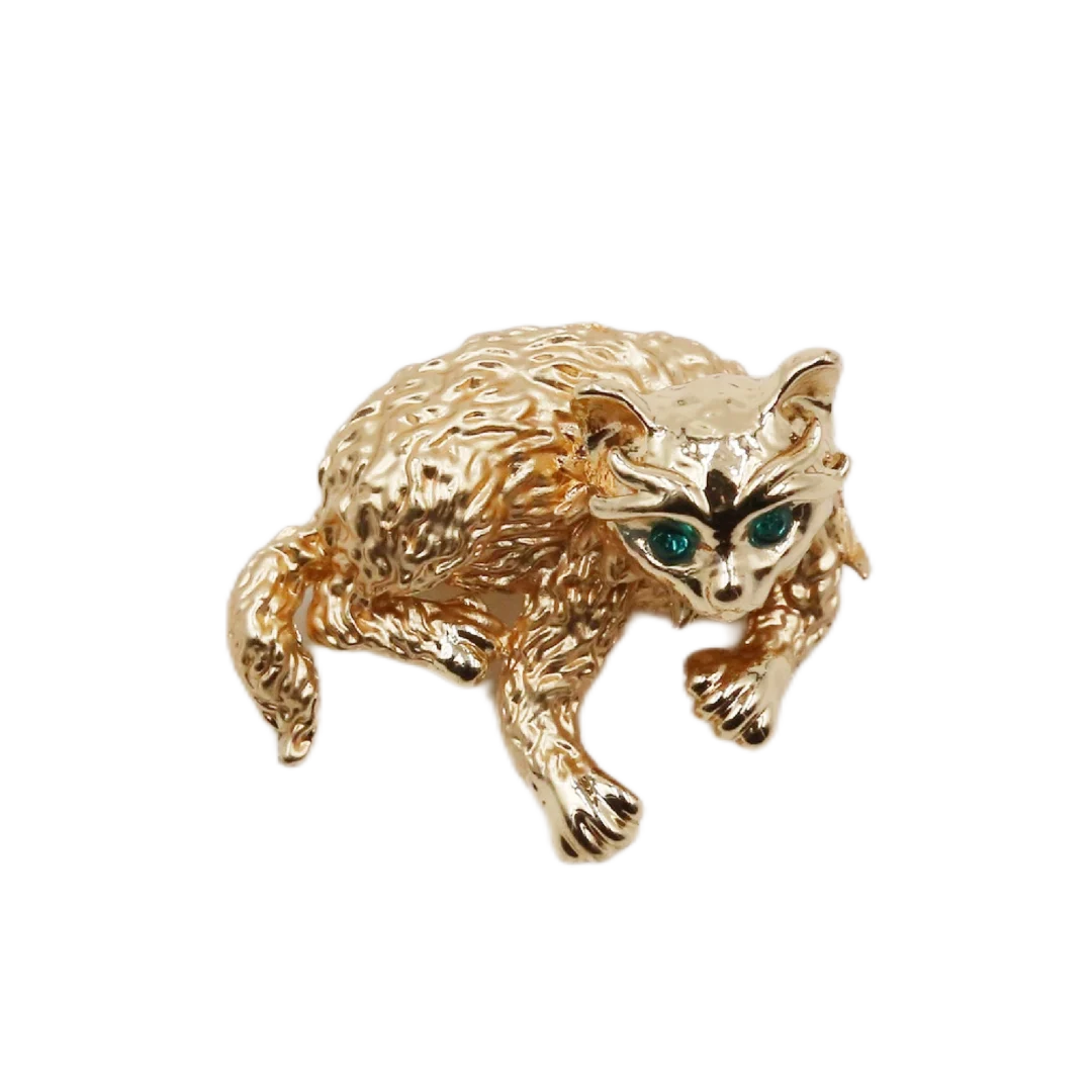 Vintage Gold Green-Eyed Cat Brooch