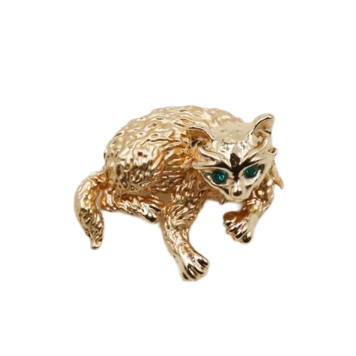 Vintage Gold Green-Eyed Cat Brooch