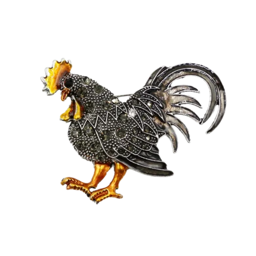 Vintage Silver-Black Rooster Brooch