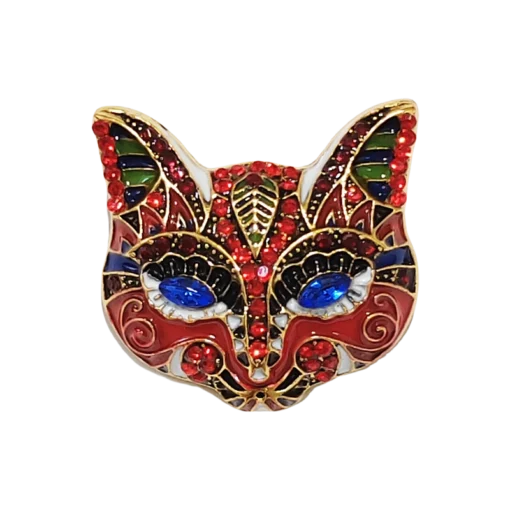 Heidi-Style Red Mini Cat Face Brooch