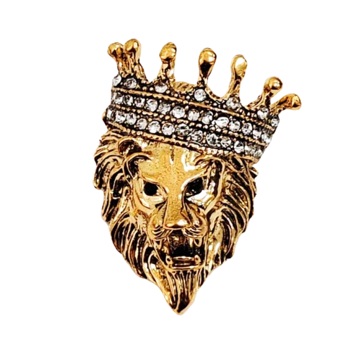 Gold Crown Lion Head Brooch