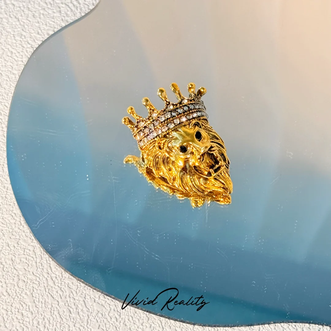 Gold Crown Lion Head Brooch - Image 2