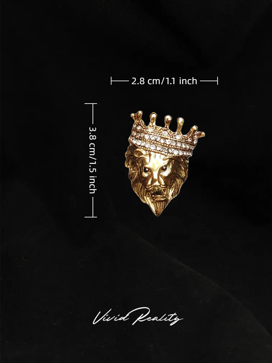 Gold Crown Lion Head Brooch - Image 3