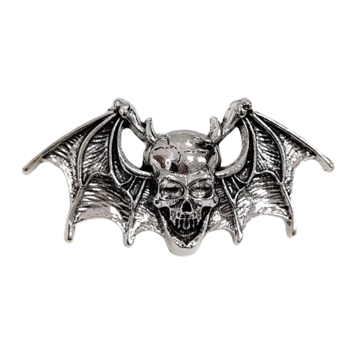 Silver Skull Bat Vintage Brooch