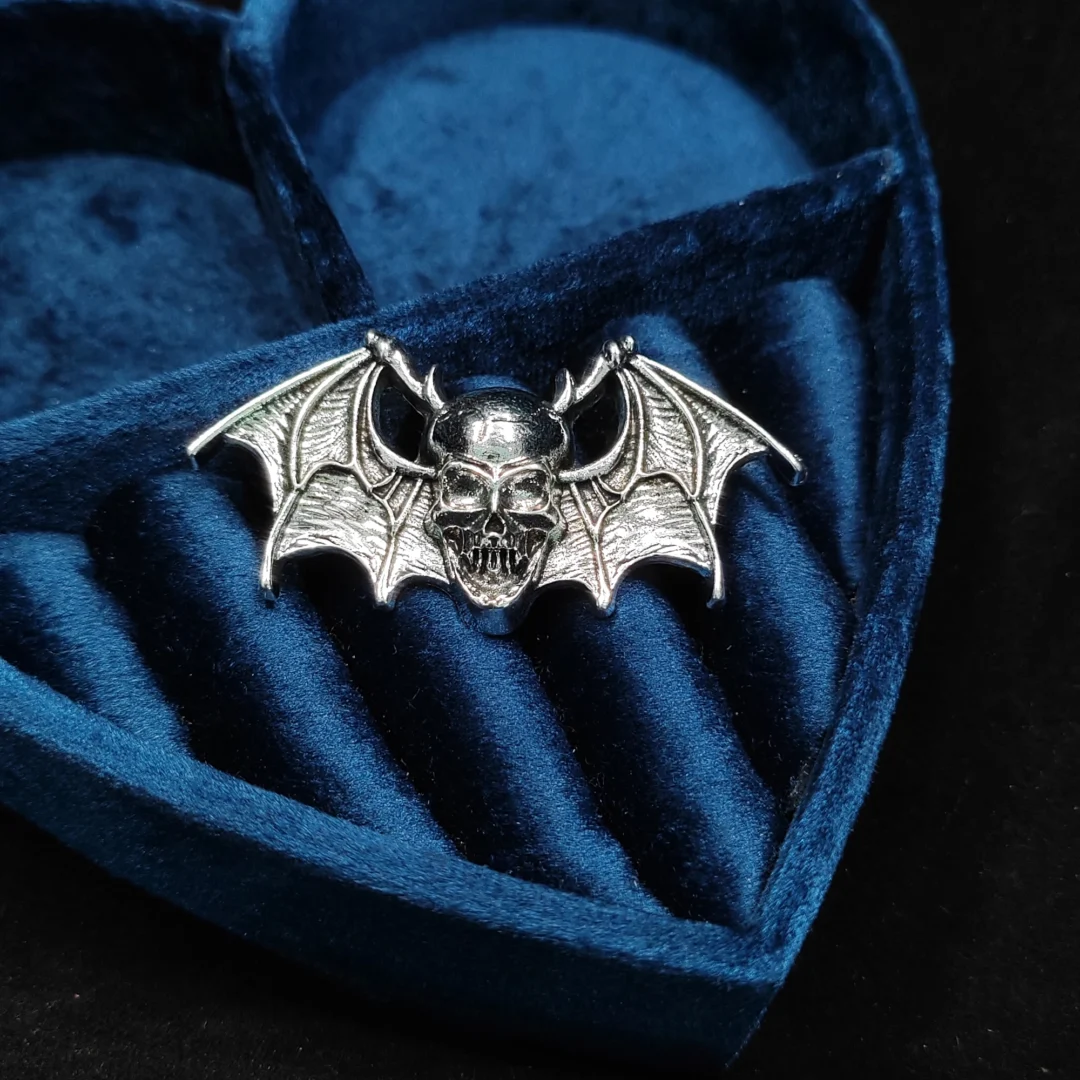 Silver Skull Bat Vintage Brooch - Image 2