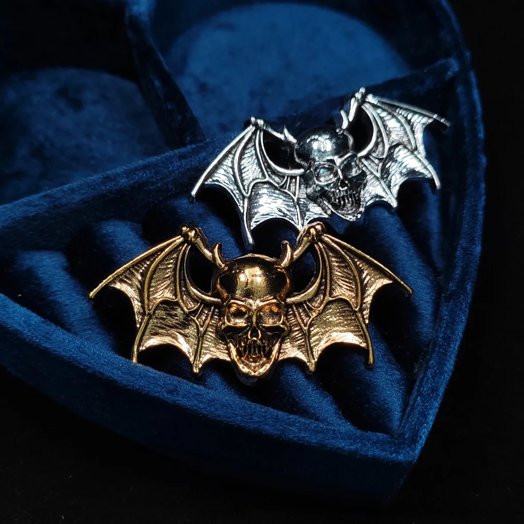 Silver Skull Bat Vintage Brooch - Image 3