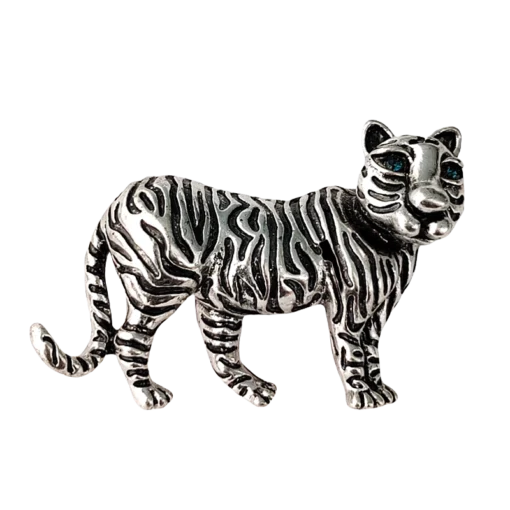 Vintage Silver Fierce Tiger Brooch