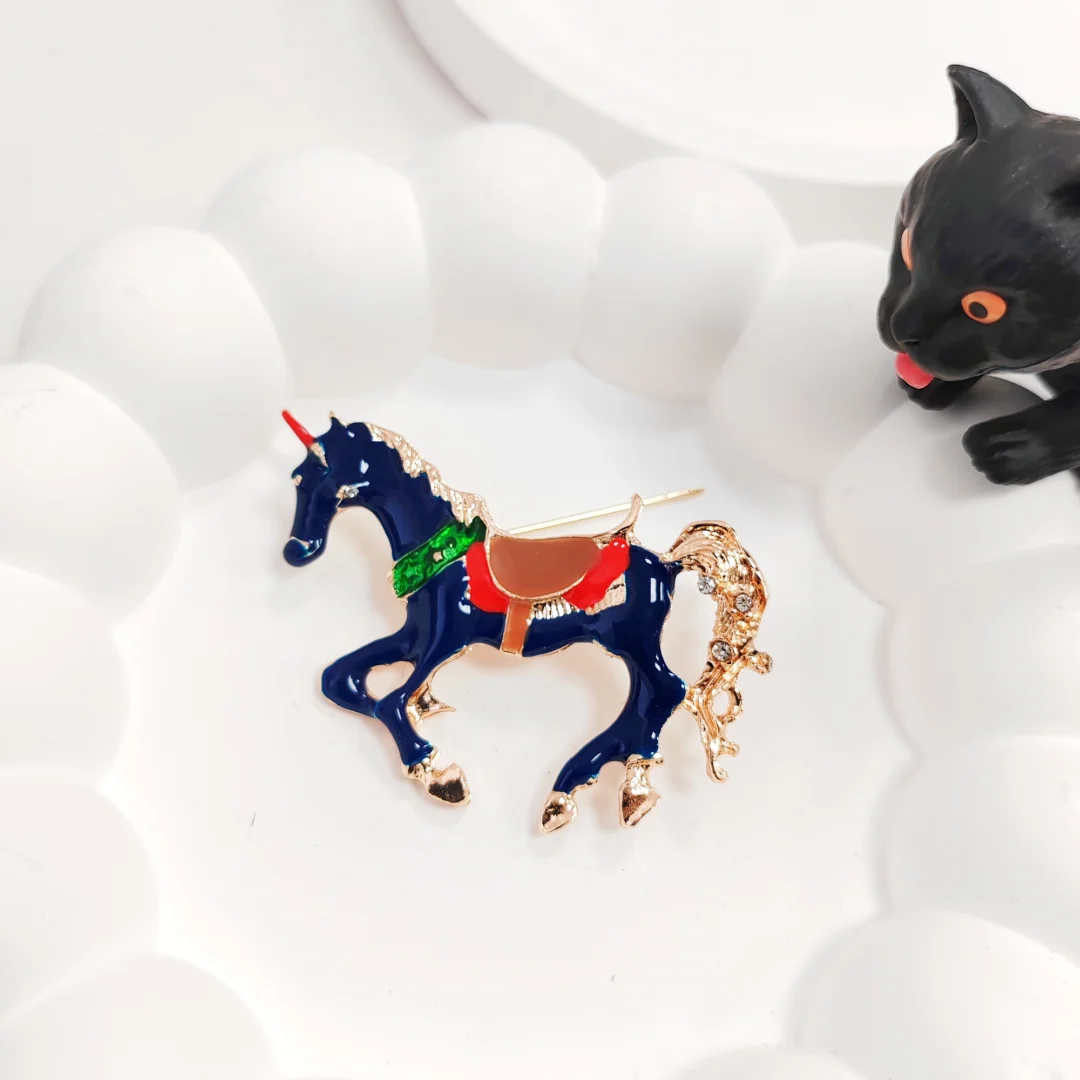 Blue Enamel Pony Brooch - Image 2