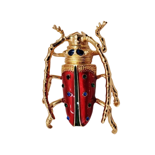 Enamel Longhorn Beetle Brooch