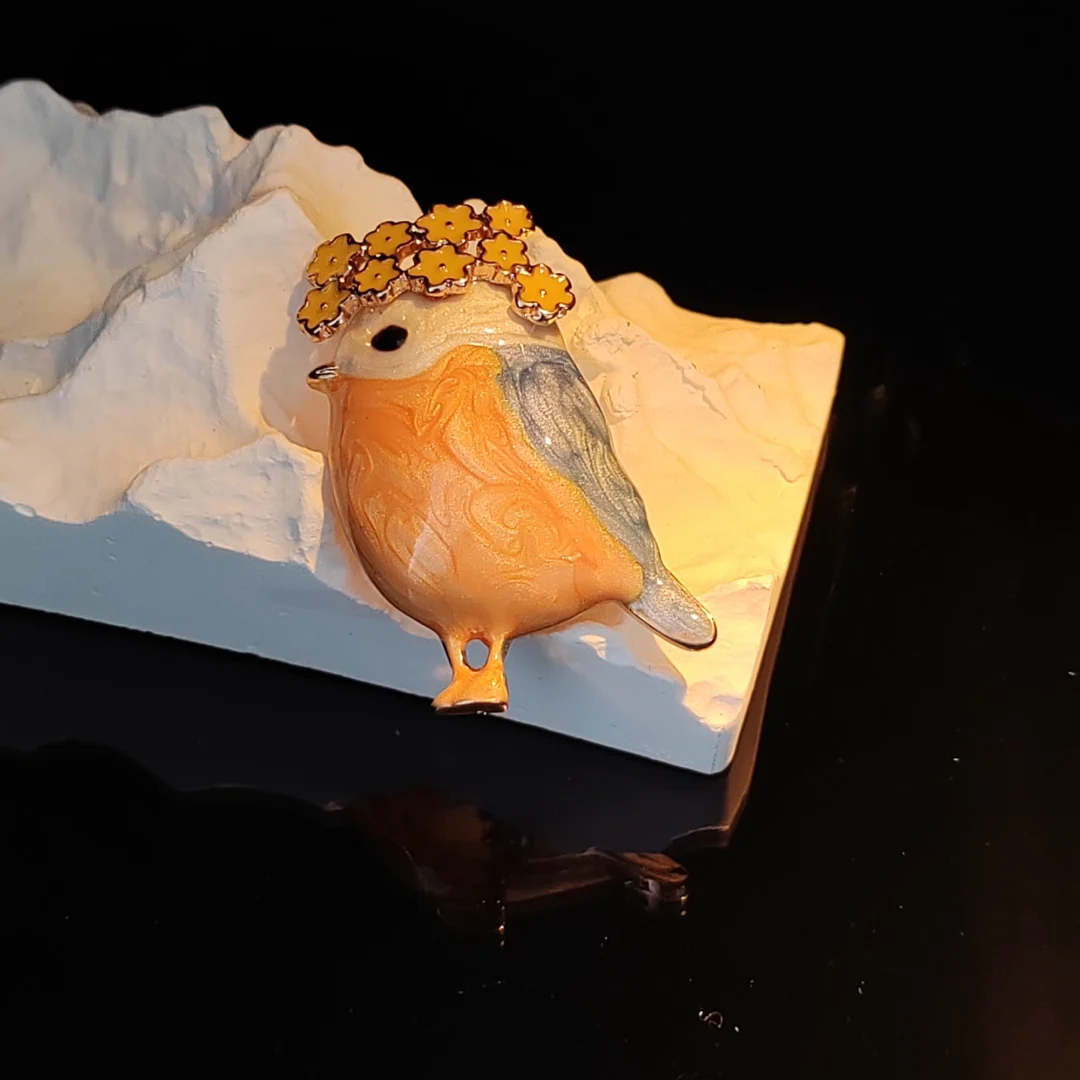 Enamel Chibi Bird Brooch - Image 2