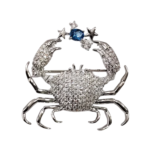 Full-Zirconia Crab Brooch (Silver)