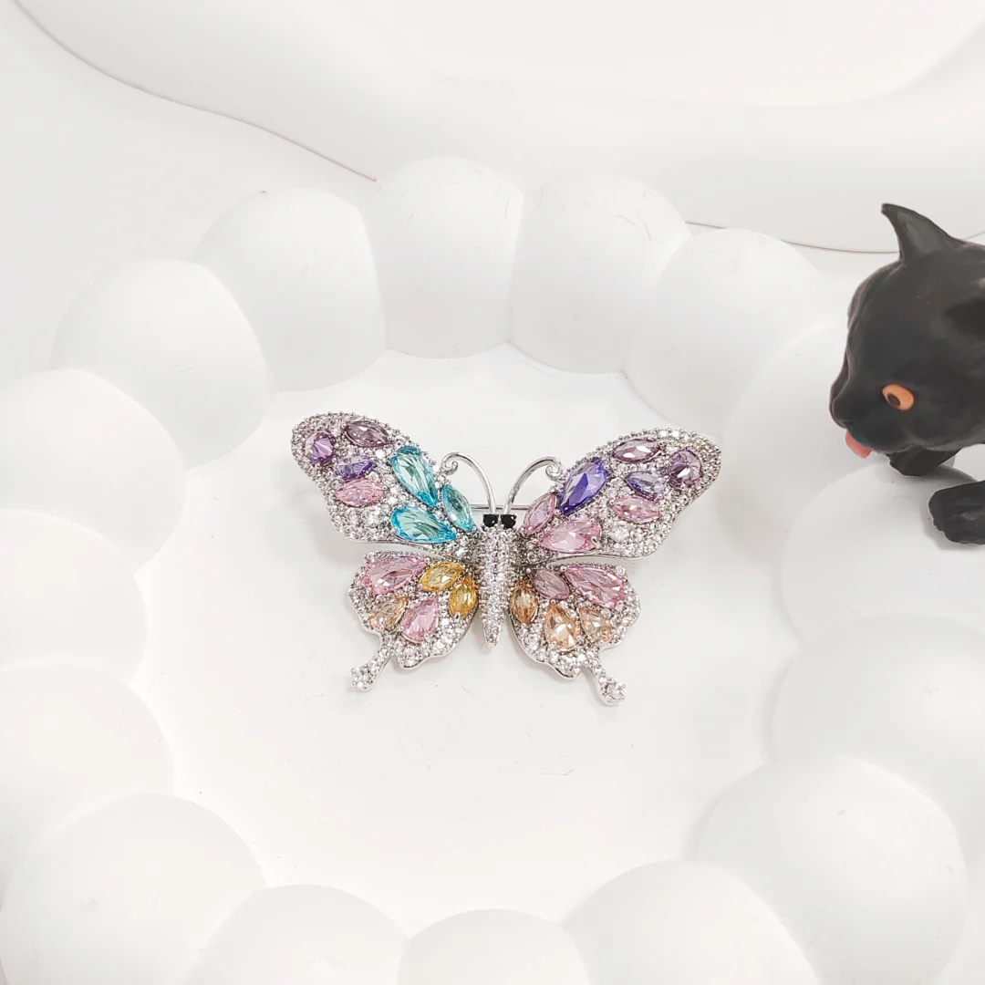 Colorful Zirconia Butterfly Brooch - Image 2