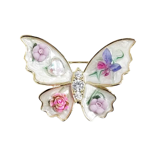 Zirconia Painted Butterfly Brooch