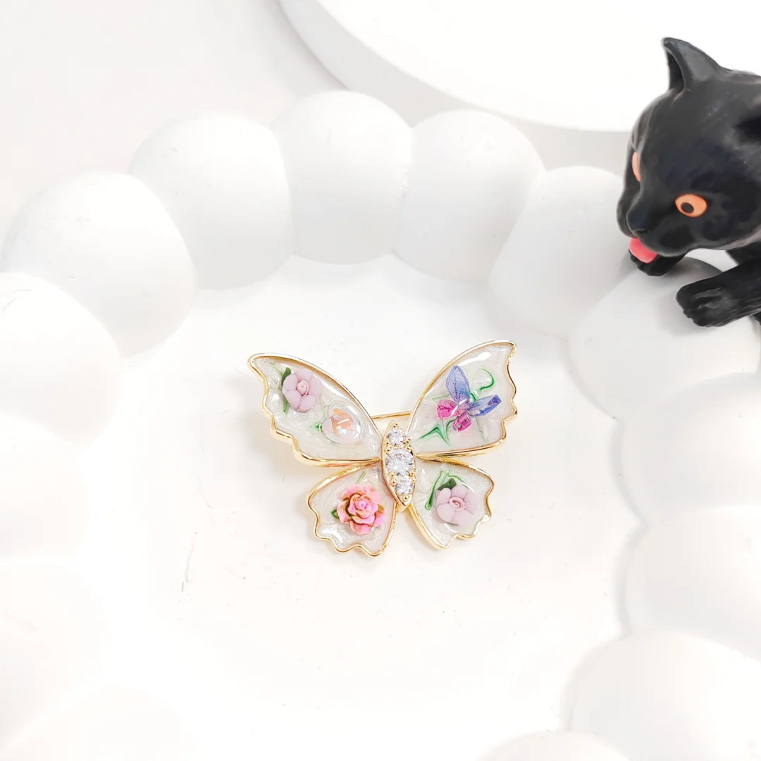 Zirconia Painted Butterfly Brooch - Image 2