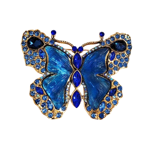 Vintage Blue Diamond-Studded Butterfly Brooch