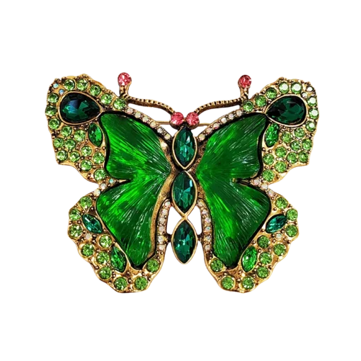 Vintage Green Diamond-Studded Butterfly Brooch