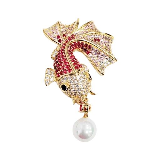 Gold-Pink "Carp Leaping Through Dragon Gate" Brooch