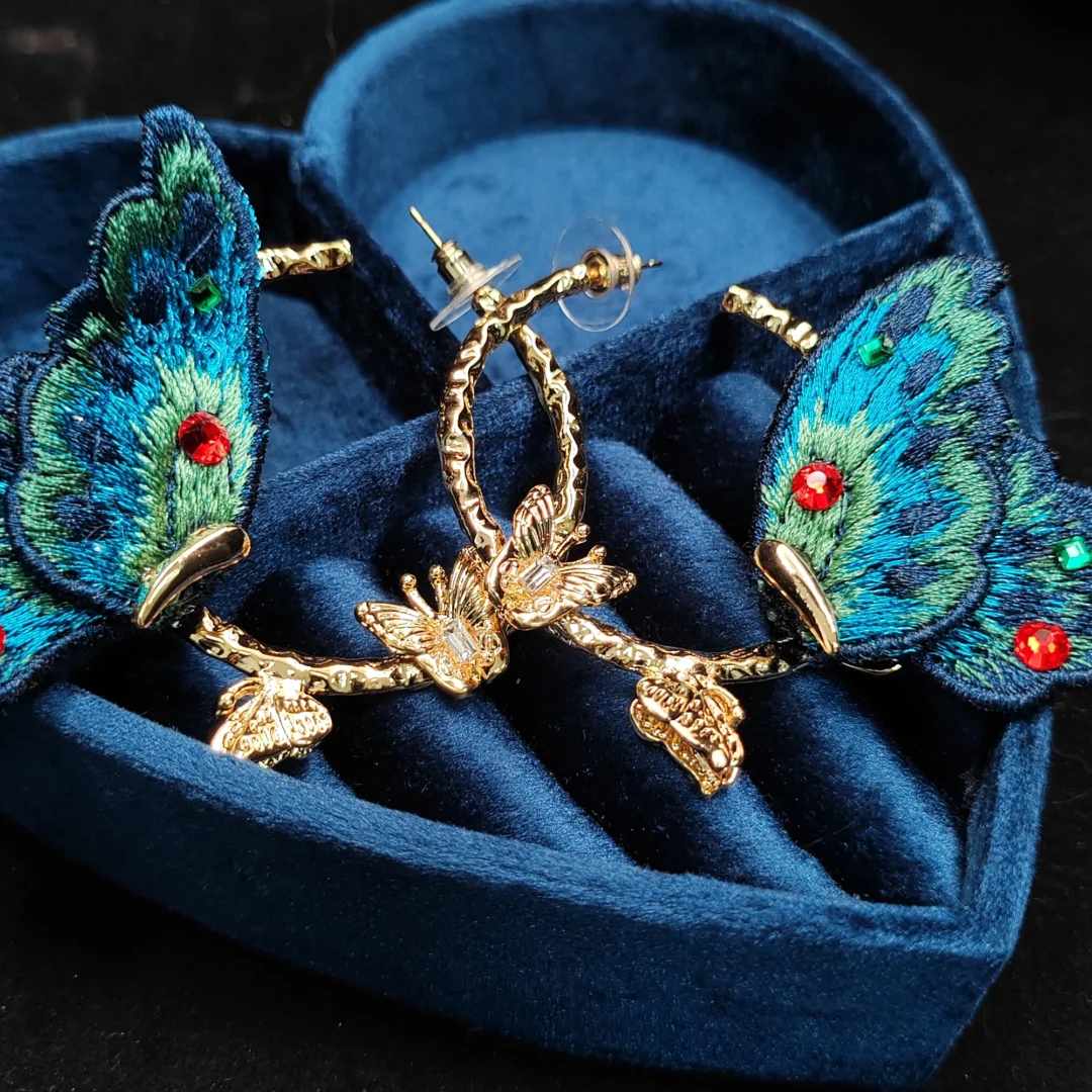 Vintage Palace Style Blue Butterfly Jewelry Set - Earrings - Image 2