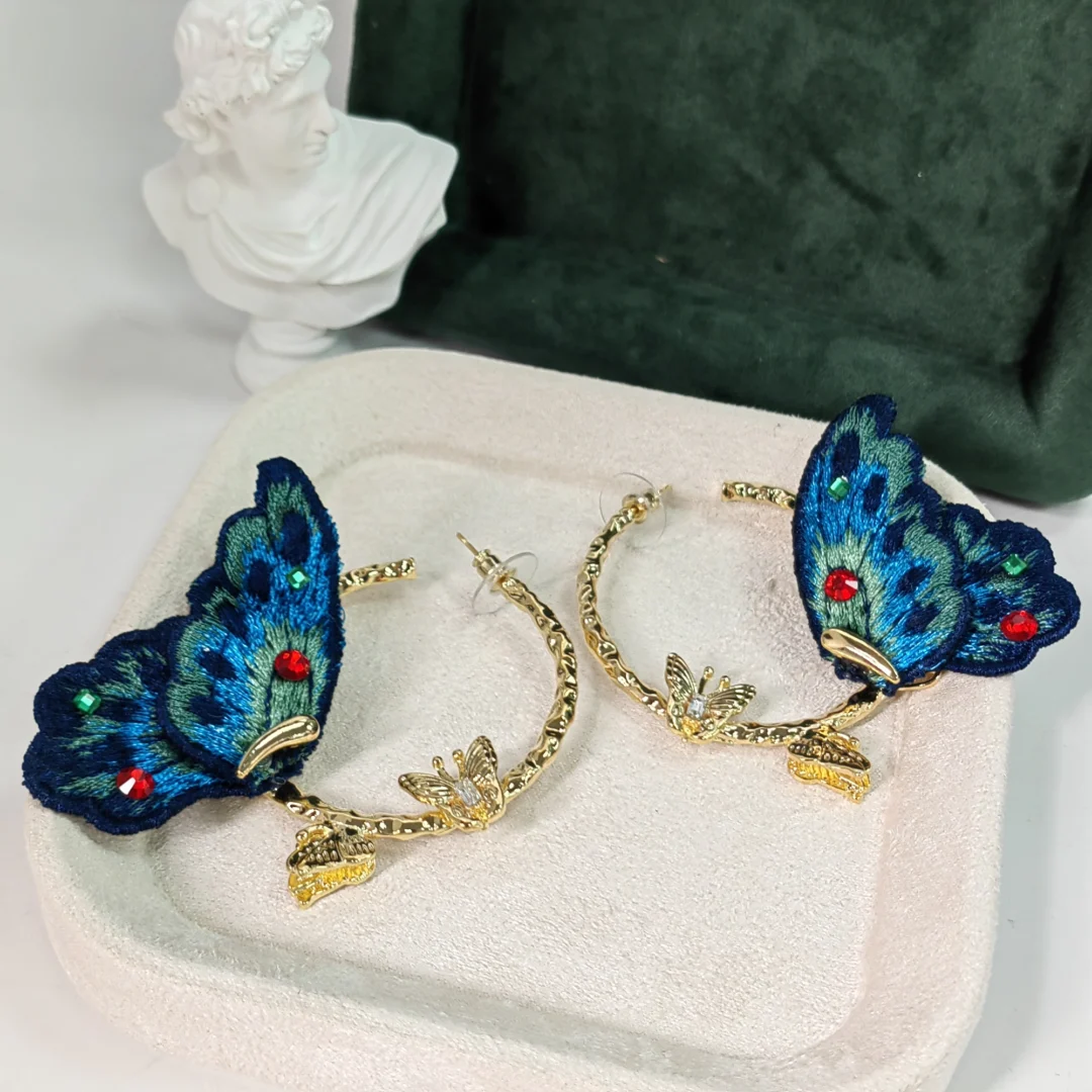 Vintage Palace Style Blue Butterfly Jewelry Set - Earrings - Image 5