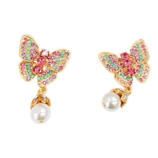 Vintage Copper-Plated Pink Butterfly Jewelry Set - Earrings