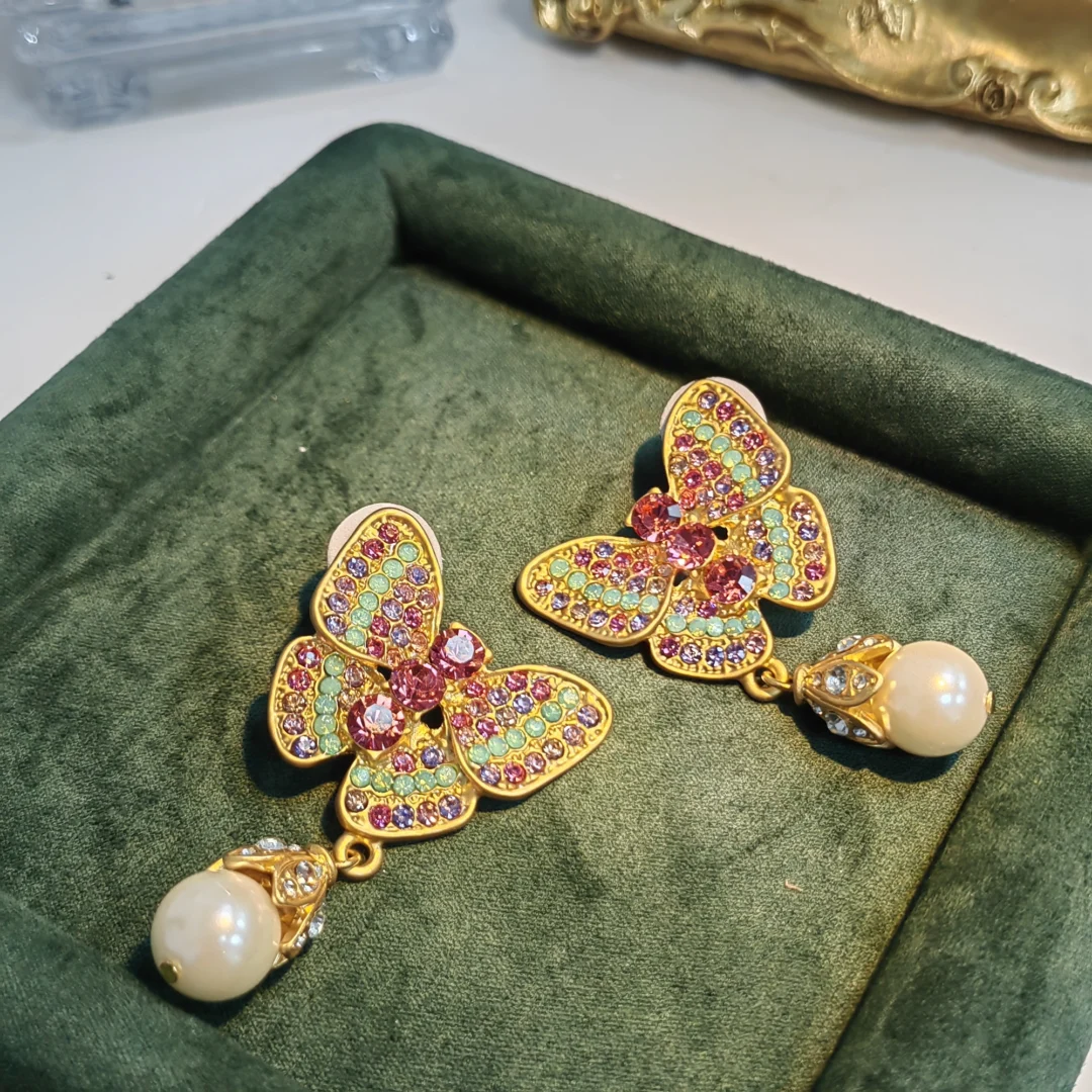 Vintage Copper-Plated Pink Butterfly Jewelry Set - Earrings - Image 8