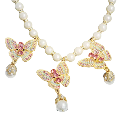 Vintage Copper-Plated Pink Butterfly Jewelry Set - Necklace