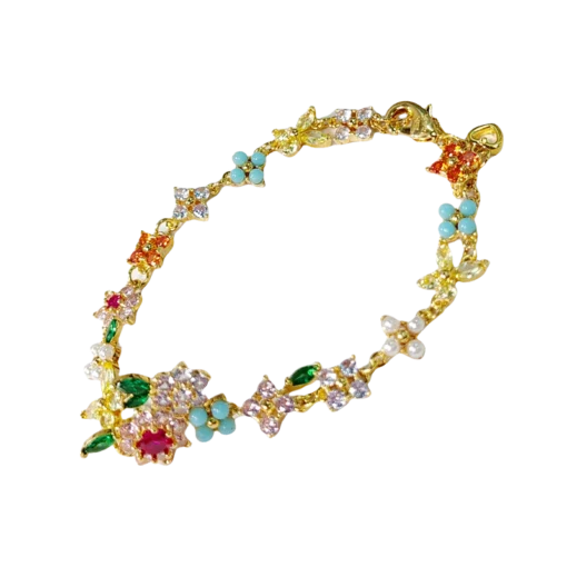 Colored Gemstone Flower Jewelry Set - Bracelet