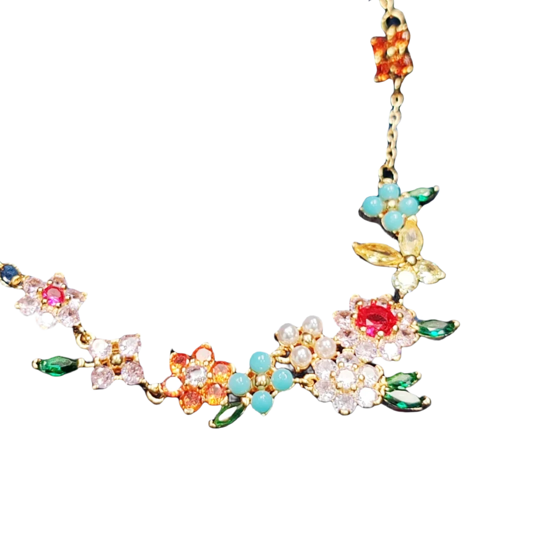 Colored Gemstone Flower Jewelry Set - Necklace