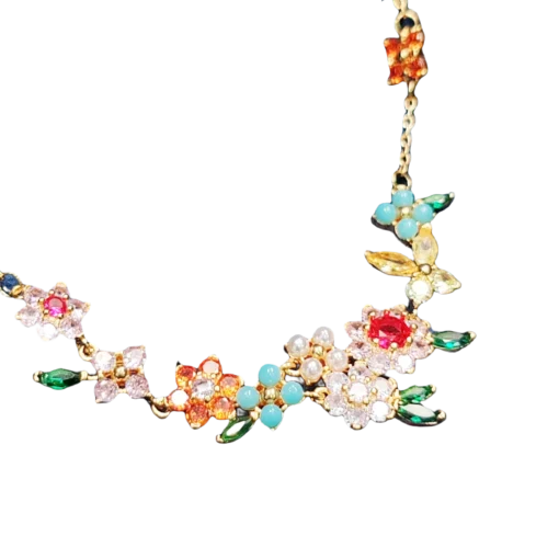 Colored Gemstone Flower Jewelry Set - Necklace